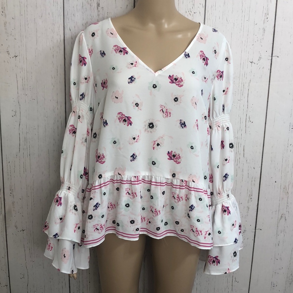 🆕 KAARI blue Vicblms Cool Romance Bell Sleeve Top